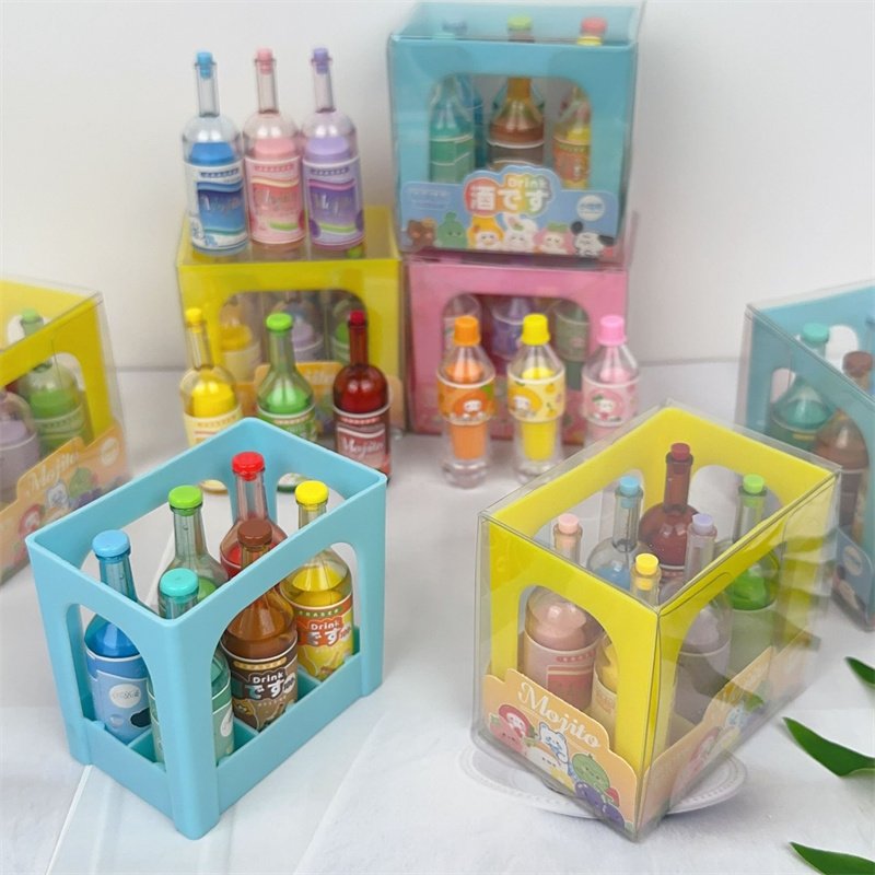 School eraser for children Creative wine bottles shaped design 6 pcs/set 3d kids rubber eraser kawaii stationery wholesale