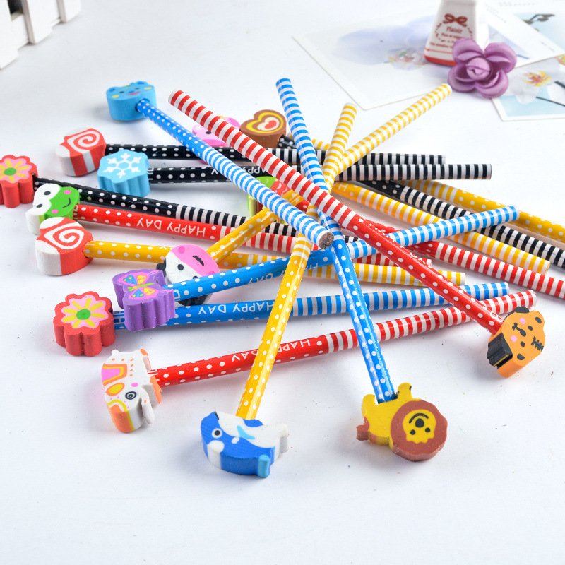 Children'S Cartoon With Eraser Pencil Creative HB Elementary School Pencil Gift Stationery Wholesale Cute Animals