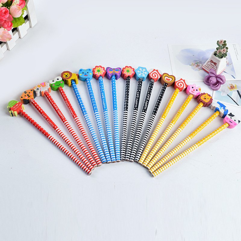 Children'S Cartoon With Eraser Pencil Creative HB Elementary School Pencil Gift Stationery Wholesale Cute Animals