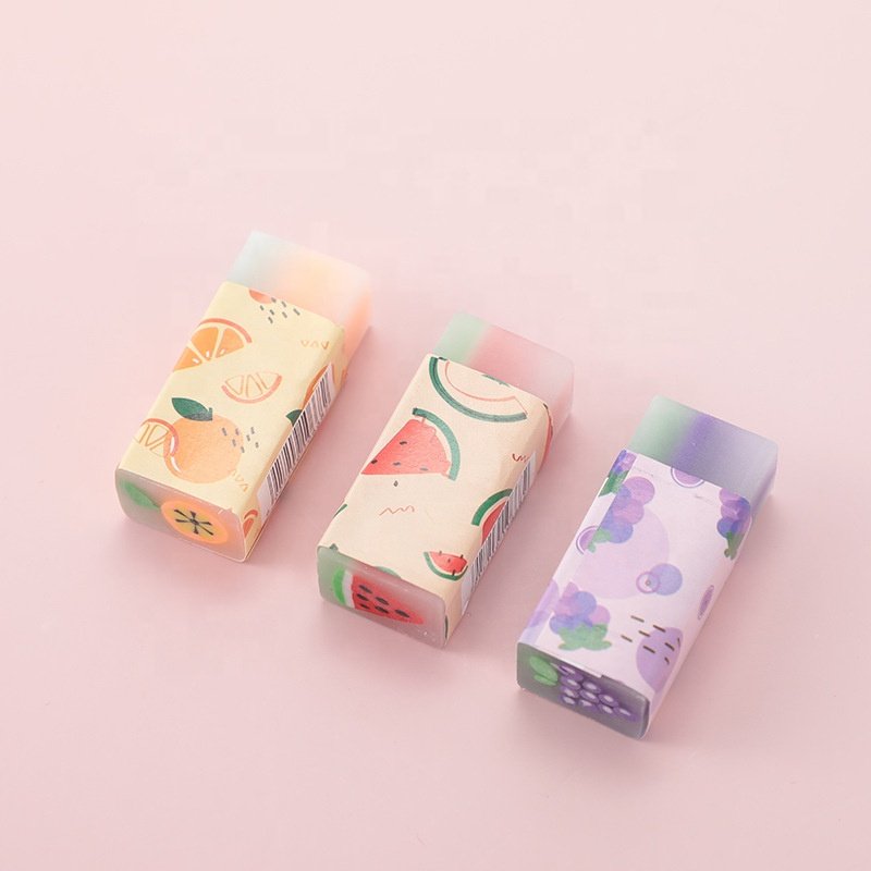 Cute long shape stationery school gift creative grape watermelon strawberry kawaii fruit pencil eraser for kids