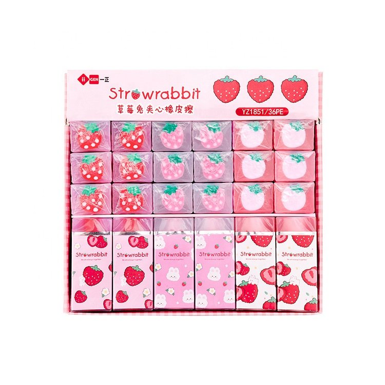 Cute long shape stationery school gift creative grape watermelon strawberry kawaii fruit pencil eraser for kids