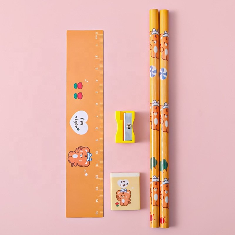 Wholesale cheap cartoon school pencil eraser stationery set for children gift
