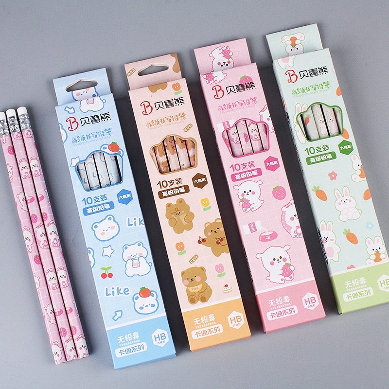 School children stationery gifts 10pcs cartoon cute kawaii pencils with eraser hb