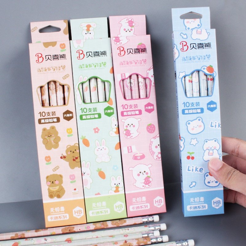 School children stationery gifts 10pcs cartoon cute kawaii pencils with eraser hb