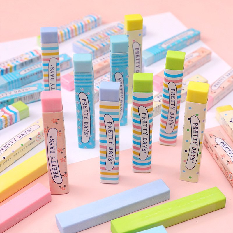 Candy-Colored Long Rubber Eraser for Elementary School Students for Drawing Sketching Exam Correction Clean Pencil Eraser