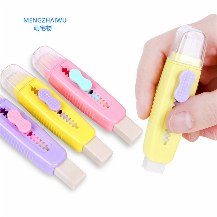 New stationery items products manufacturers in guangzhou export kids erasers Push-pull design 2b pencil kawaii eraser set