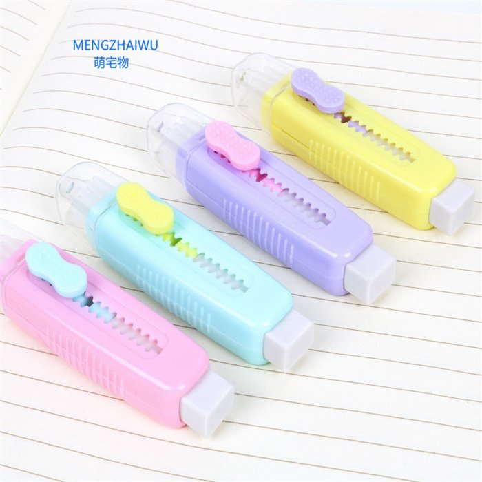 New stationery items products manufacturers in guangzhou export kids erasers Push-pull design 2b pencil kawaii eraser set
