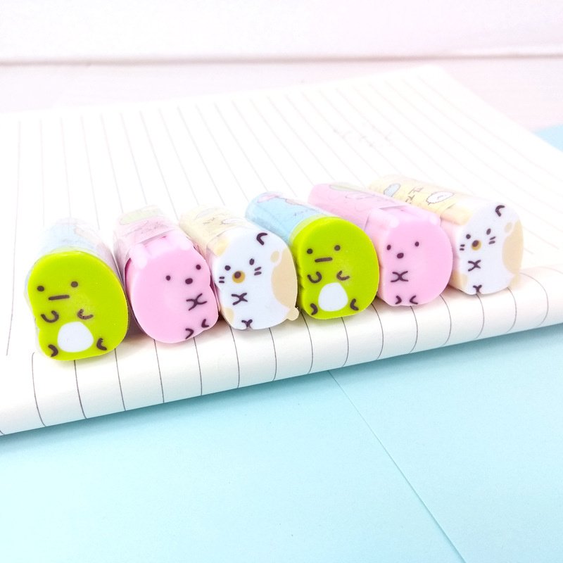 Fashion custom hot office products eraser stationery set mixed colors lovely animal cat shaped long children's pencil erasers
