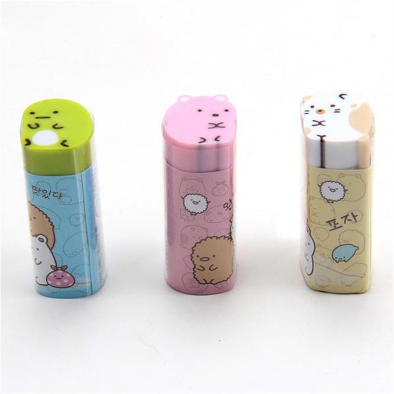 Fashion custom hot office products eraser stationery set mixed colors lovely animal cat shaped long children's pencil erasers