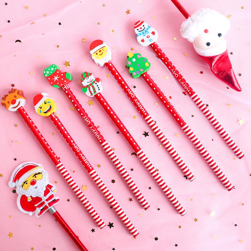 Cartoon Christmas Pencil Rubber Combination Stationery Set Children's Writing Drawing Pencil Christmas Gift Wholesale
