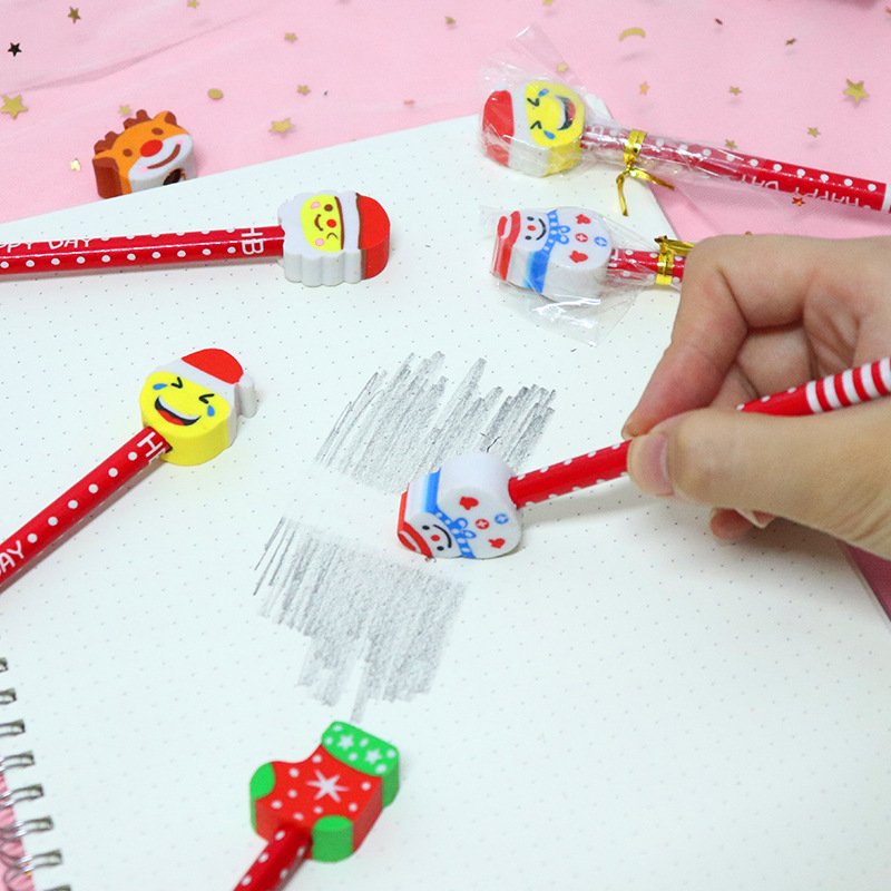 Cartoon Christmas Pencil Rubber Combination Stationery Set Children's Writing Drawing Pencil Christmas Gift Wholesale