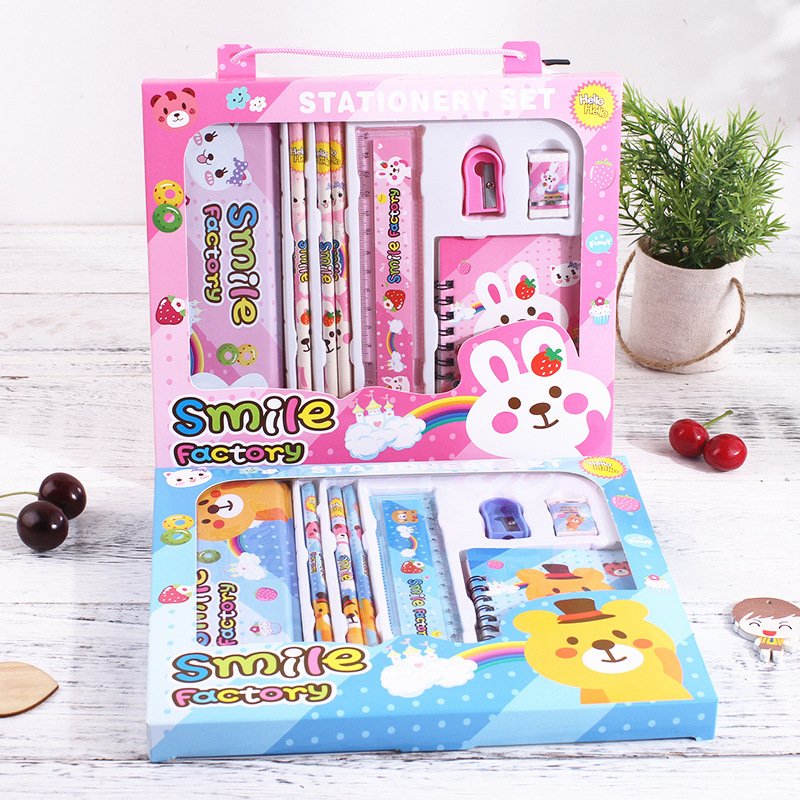 2024 New Pencil Eraser Ruler School Supplies Set 9pcs Boxed Kids Stationery Set for Girls Children's Gift Prizes