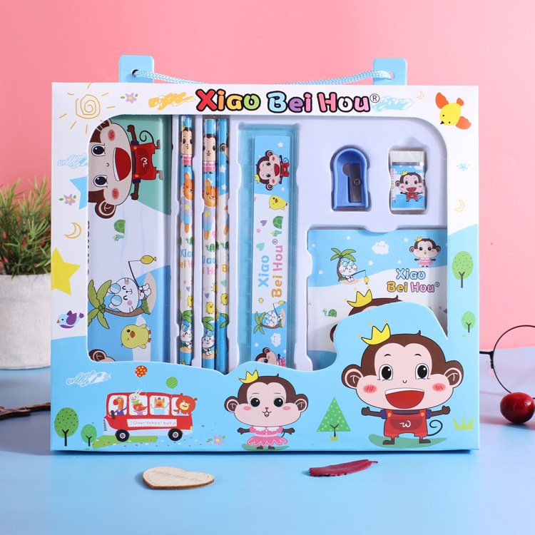 2024 New Pencil Eraser Ruler School Supplies Set 9pcs Boxed Kids Stationery Set for Girls Children's Gift Prizes