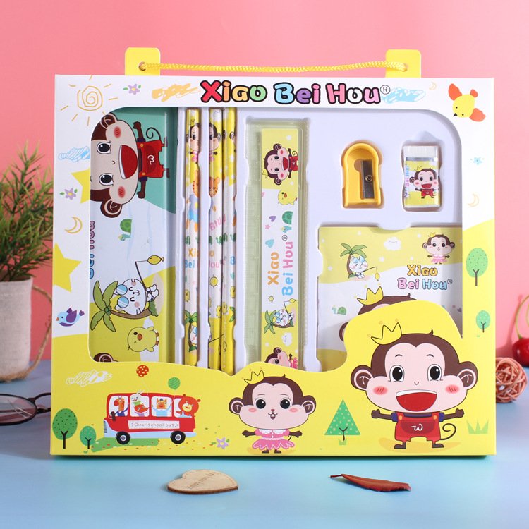 2024 New Pencil Eraser Ruler School Supplies Set 9pcs Boxed Kids Stationery Set for Girls Children's Gift Prizes