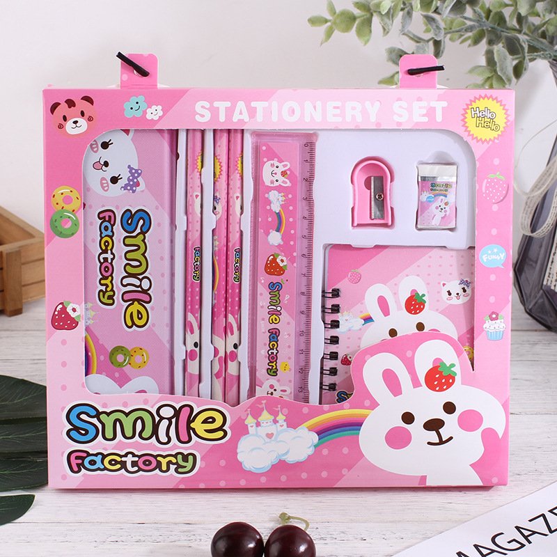 2024 New Pencil Eraser Ruler School Supplies Set 9pcs Boxed Kids Stationery Set for Girls Children's Gift Prizes