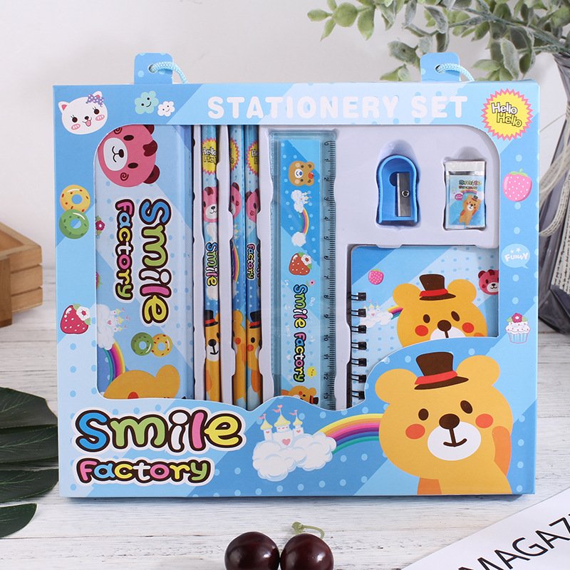 2024 New Pencil Eraser Ruler School Supplies Set 9pcs Boxed Kids Stationery Set for Girls Children's Gift Prizes