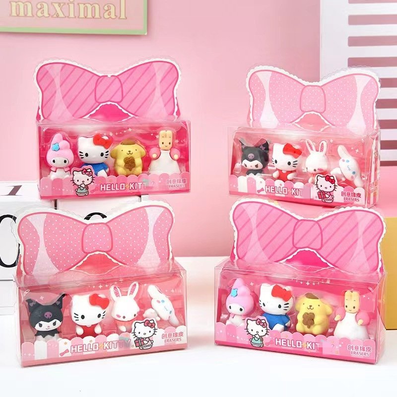 3D Sanrioed eraser kuromi stationery Cartoon 48pcs/box Eraser Rubber Kawaii Students Stationery blind box 3D Eraser box set