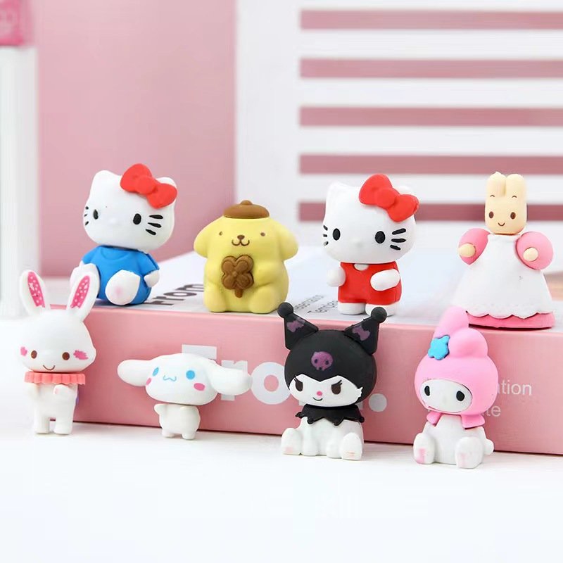 3D Sanrioed eraser kuromi stationery Cartoon 48pcs/box Eraser Rubber Kawaii Students Stationery blind box 3D Eraser box set