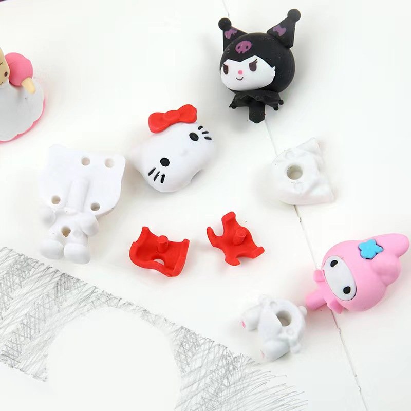 3D Sanrioed eraser kuromi stationery Cartoon 48pcs/box Eraser Rubber Kawaii Students Stationery blind box 3D Eraser box set