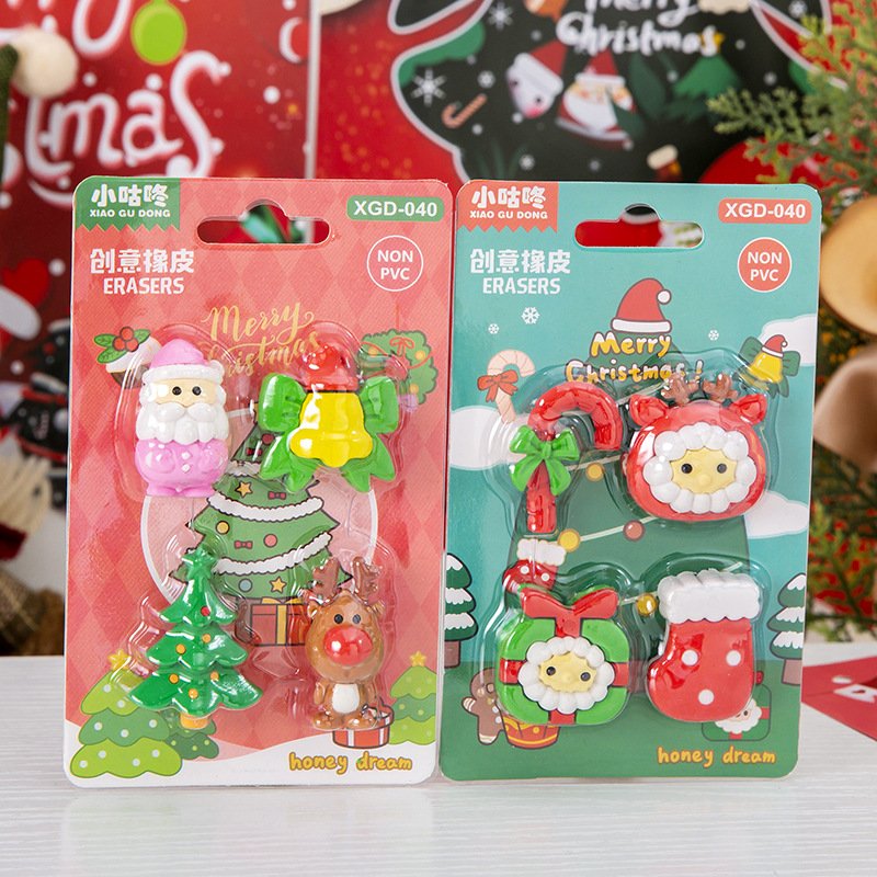 hot selling Creative Christmas gift 3d erasers for kids fancy Santa Claus cartoon stationary eraser kawai Christmas stationery