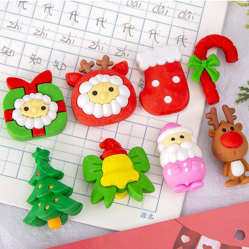 hot selling Creative Christmas gift 3d erasers for kids fancy Santa Claus cartoon stationary eraser kawai Christmas stationery