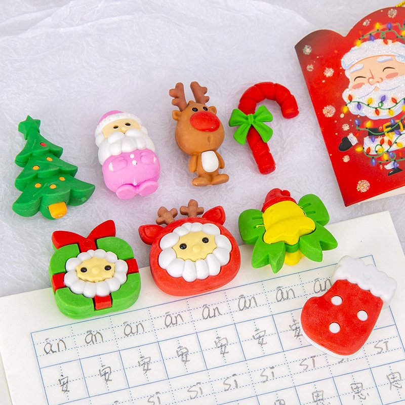hot selling Creative Christmas gift 3d erasers for kids fancy Santa Claus cartoon stationary eraser kawai Christmas stationery
