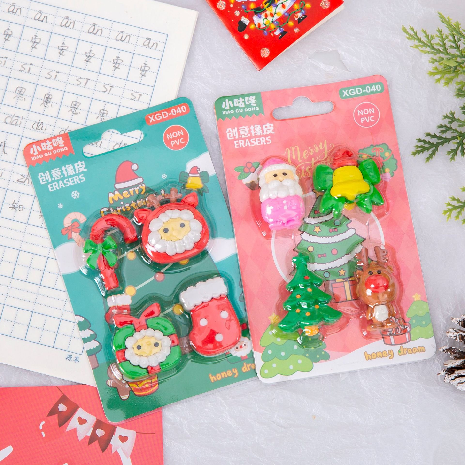 hot selling Creative Christmas gift 3d erasers for kids fancy Santa Claus cartoon stationary eraser kawai Christmas stationery