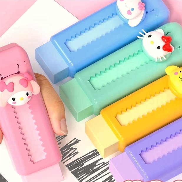 Botu new arrival mini kawaii cute sanrioed school retractable cartoon eraser students mono stationery set kids pencil erasers