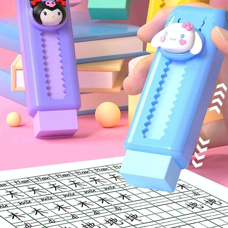 Botu new arrival mini kawaii cute sanrioed school retractable cartoon eraser students mono stationery set kids pencil erasers