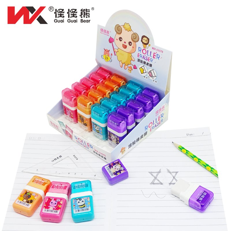 Pink color Roller Eraser children pencil Eraser kids set draw School student examination to use stationery Eraser