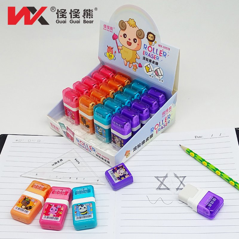 Pink color Roller Eraser children pencil Eraser kids set draw School student examination to use stationery Eraser