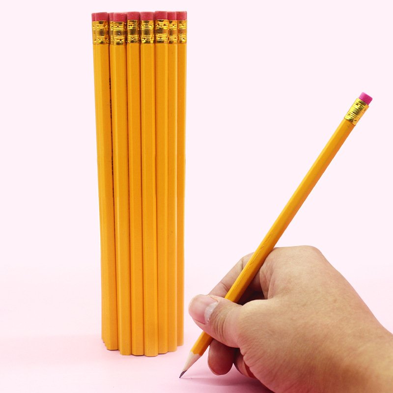 customized logo wooden hb cute yellow pencil with erase