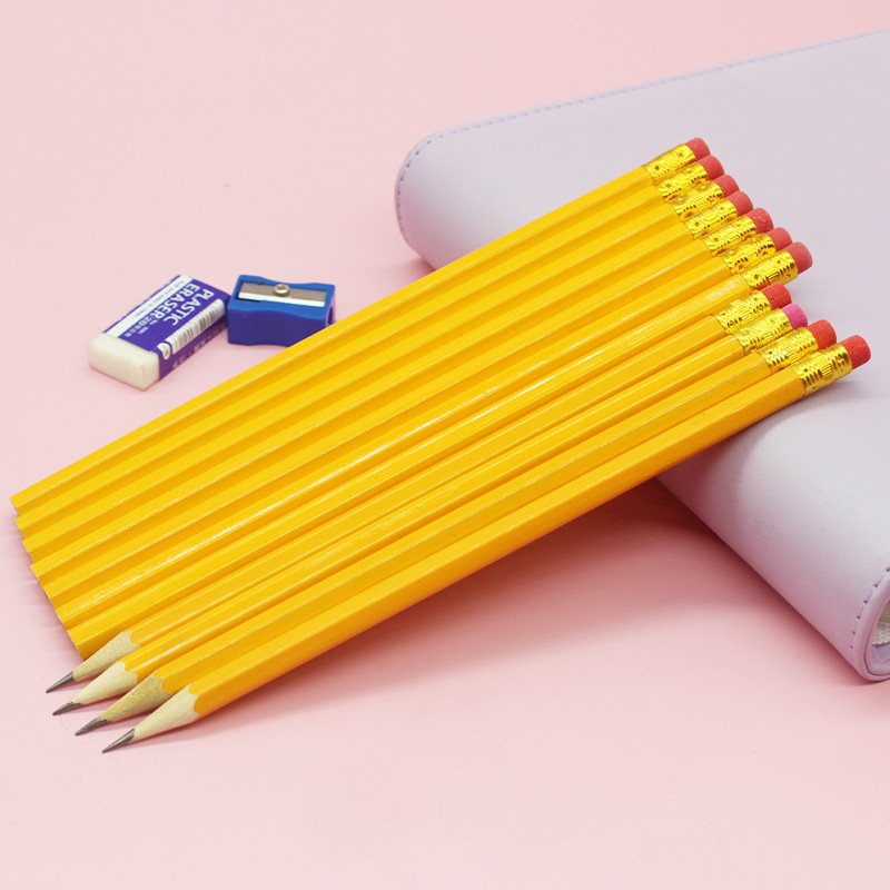 customized logo wooden hb cute yellow pencil with erase