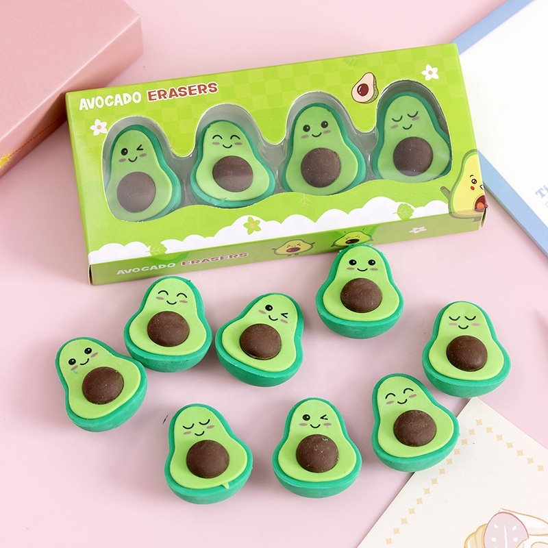 Cartoon cute 3D avocado shape funny school stationery children's pencil erasers