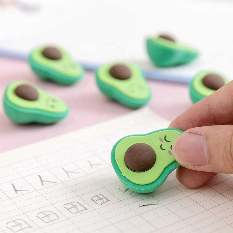 Cartoon cute 3D avocado shape funny school stationery children's pencil erasers