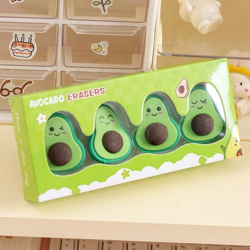 Cartoon cute 3D avocado shape funny school stationery children's pencil erasers