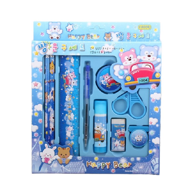 2023 Hot Selling Korean School Stationery Set Unisex Fashion Pen Pencil Erasers Ruler Made of Plastic for Students Office Use