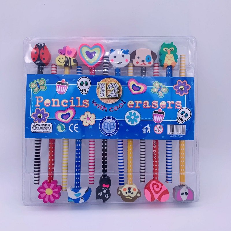 Office & School hb 12pcs cartoon Animal fruit rubber eraser pencil