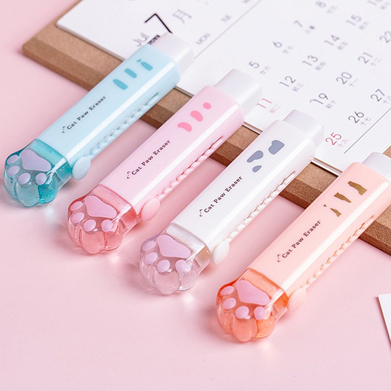 Kawaii Push-pull Design Cat Paw Portable Rubber Eraser Cute Erasers for Kids School Office Supplies Gift Stationery Prizes