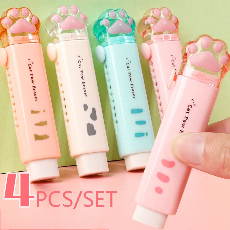 Kawaii Push-pull Design Cat Paw Portable Rubber Eraser Cute Erasers for Kids School Office Supplies Gift Stationery Prizes