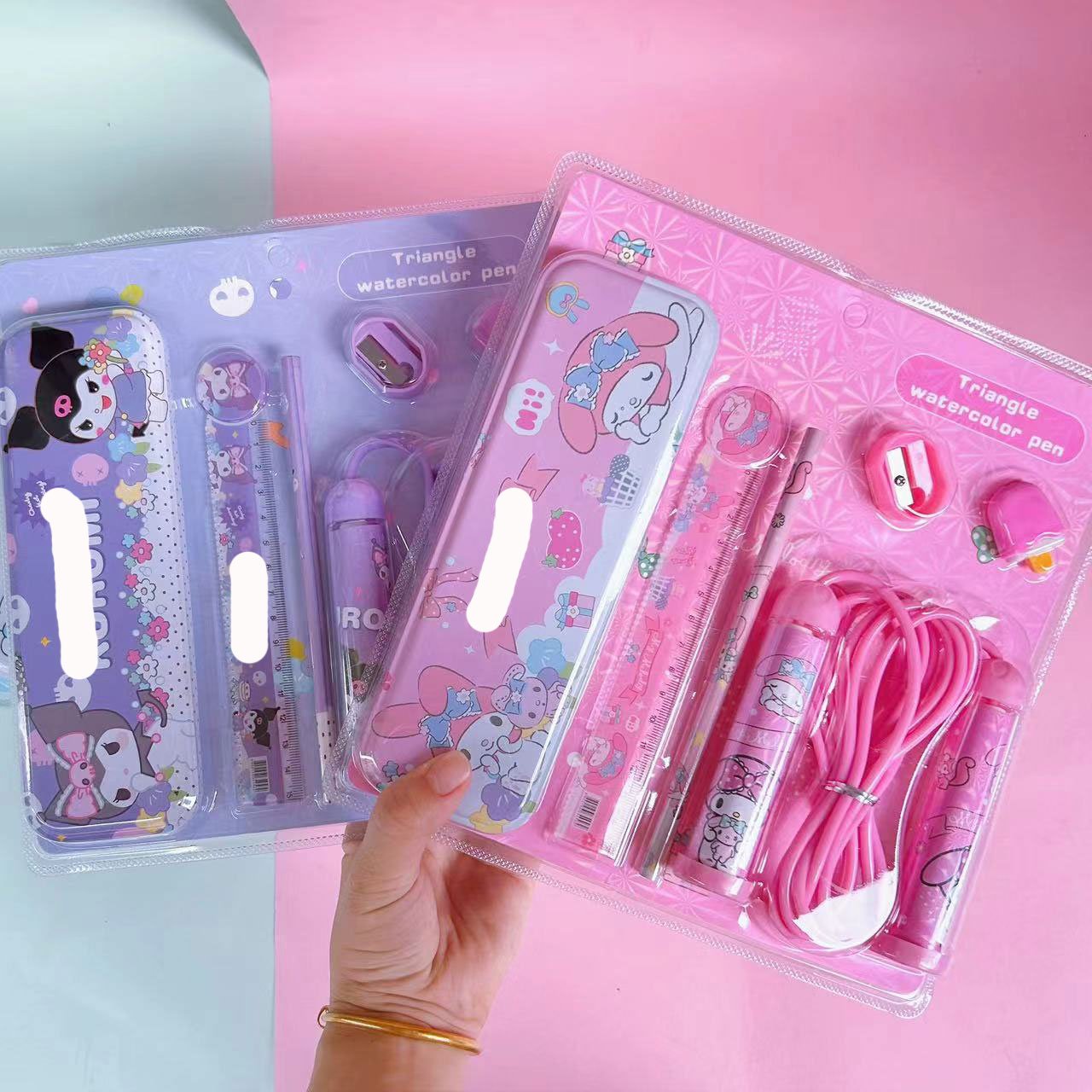 YuBon Cartoon Melody kulomi Stationery Set with Pencils Sharpener Erasers Rulers Skipping Rope Set School Stationery Supplies