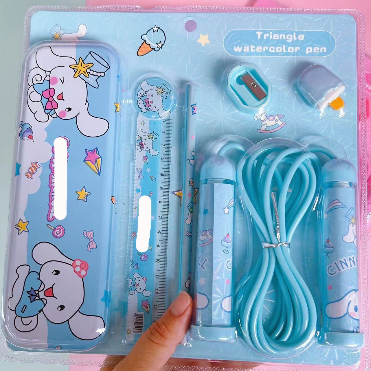 YuBon Cartoon Melody kulomi Stationery Set with Pencils Sharpener Erasers Rulers Skipping Rope Set School Stationery Supplies