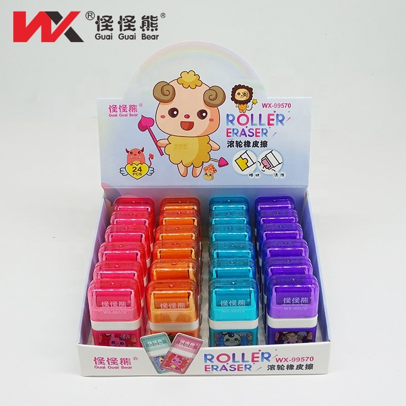 Pink color Roller Eraser children pencil Eraser kids set draw School student examination to use stationery Eraser