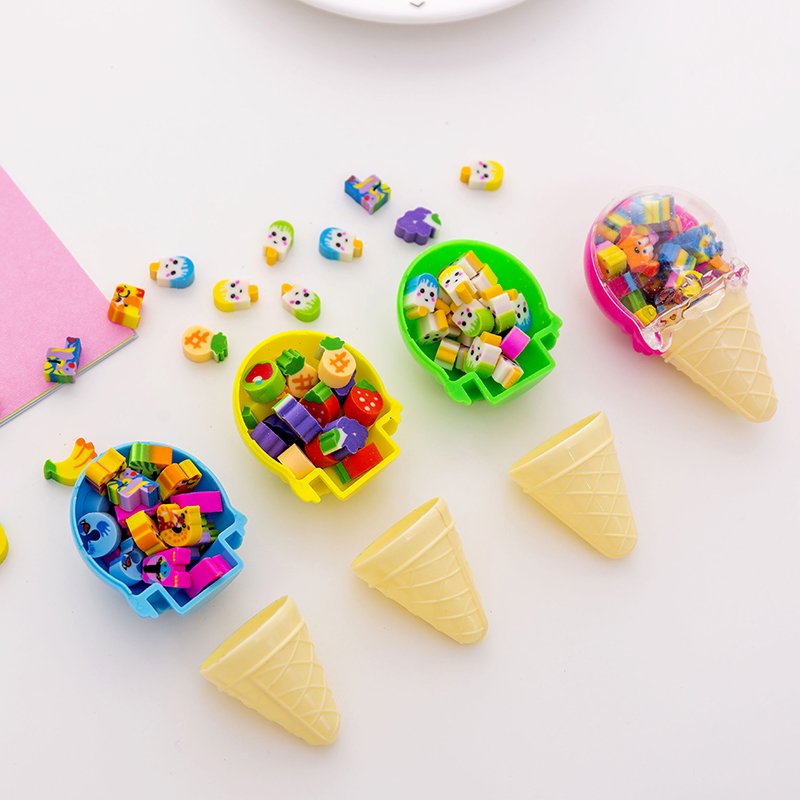 Wholesale cartoon cute student eraser promotional gifts ice cream pencil children erasers sets for kids