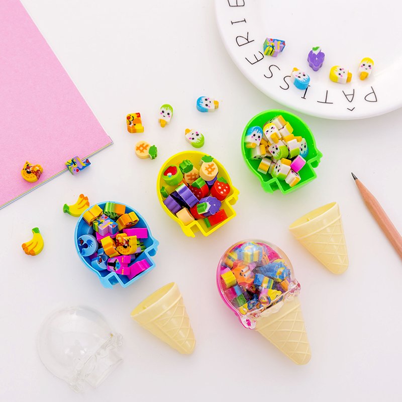 Wholesale cartoon cute student eraser promotional gifts ice cream pencil children erasers sets for kids