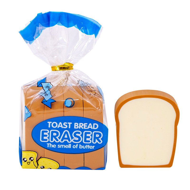 Wholesale Customizable Toast Bread Design Rubber Pencil Eraser For Children Magic Kawaii Cute Erasers Set For School Stationary