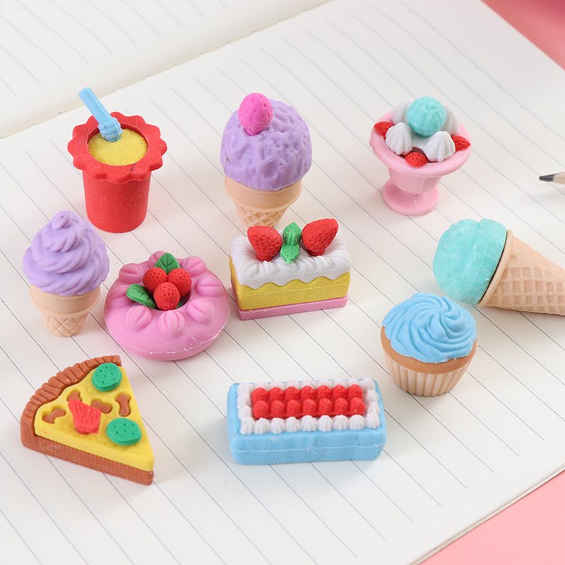 Kawaii Cute Kids Eraser Set Cartoon Sweet Time Series Promotional Pencil Erasers for Students