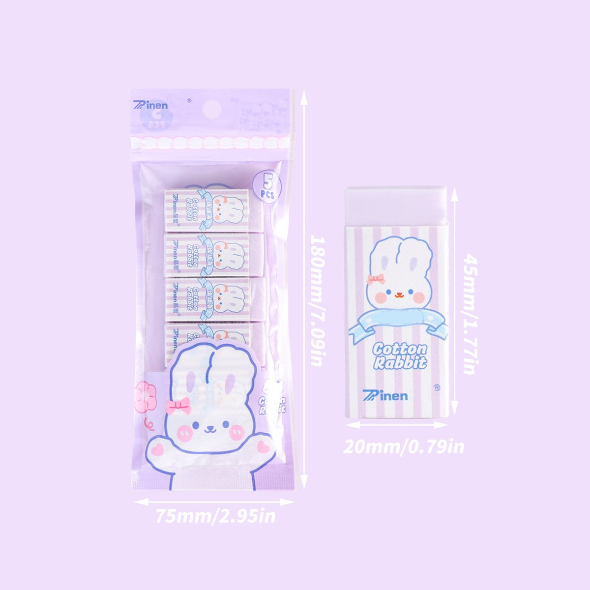 Cartoon Pencil Eraser Clean School Supplies Wholesale for Children Bagged Erasers