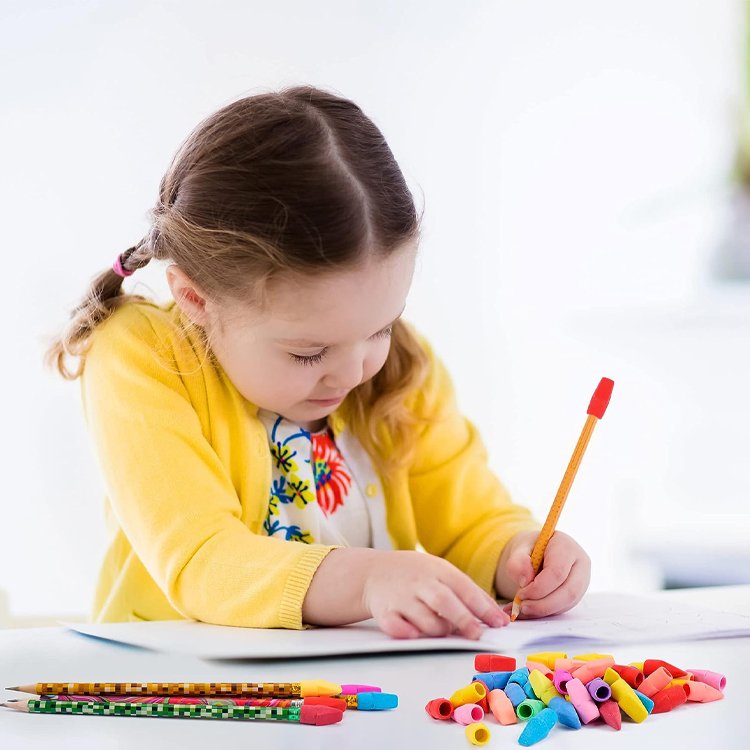 2023 stationery supplies portable children pencil eraser set school supply small color replaceable Eraser Top for pencils