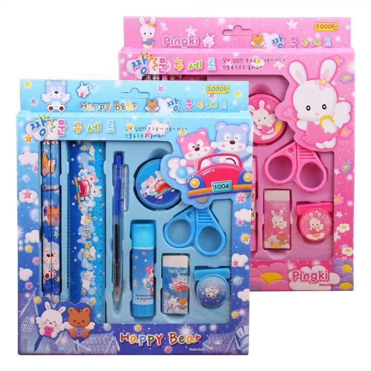 Hot Sales Pencil Eraser Ruler 5pcs Set gift box children's creative stationery school supplies set of nine gifts